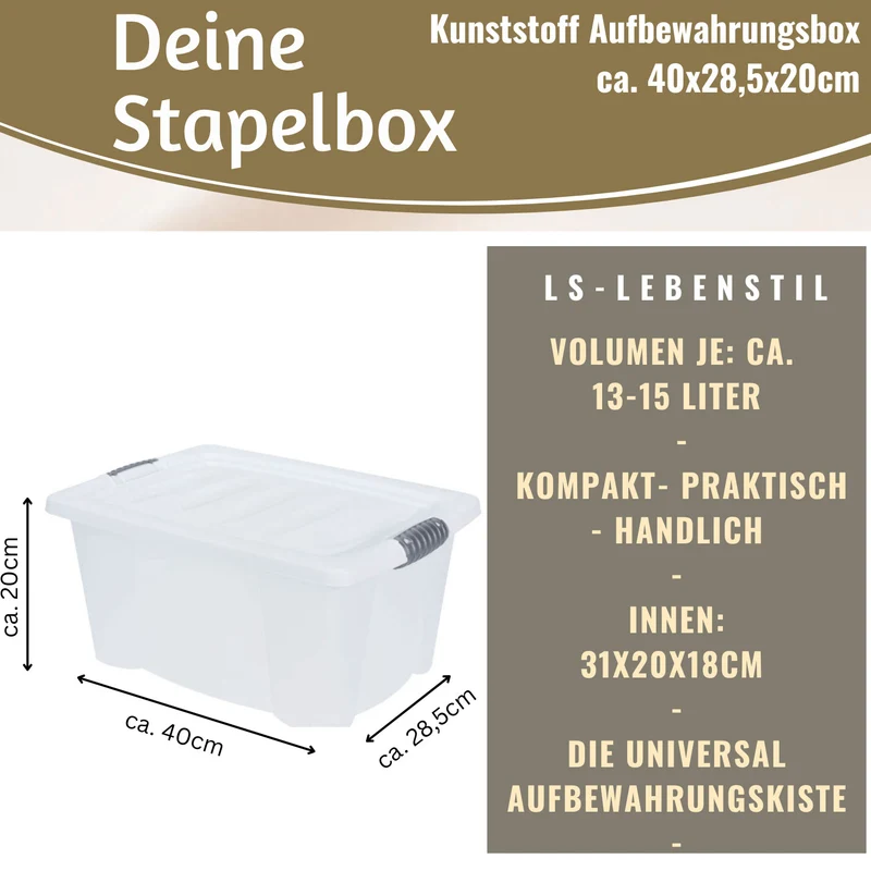 XL Stapelbox Allzweckbox 40x28x20cm mit Deckel Transportbox Stapelkiste
