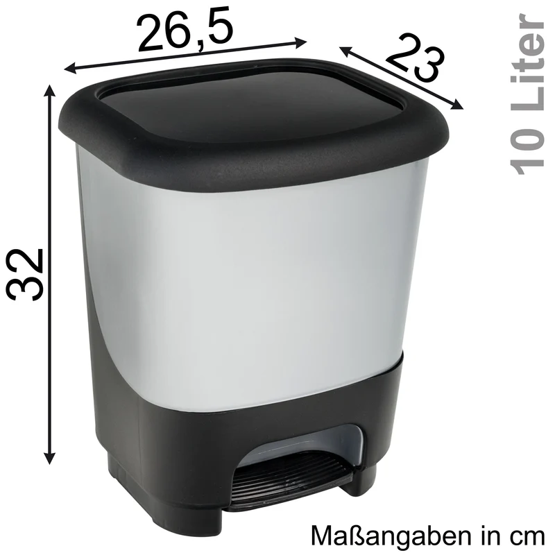 Mülleimer Treteimer 10 Liter eckig 27x23x32cm Kunststoff Klein separater Eimer Küche Büro Bad Pedaleimer Kosmetikeimer Papierkorb Abfalleimer Abfallbehälter Mülltonne Müll Mistkübel
