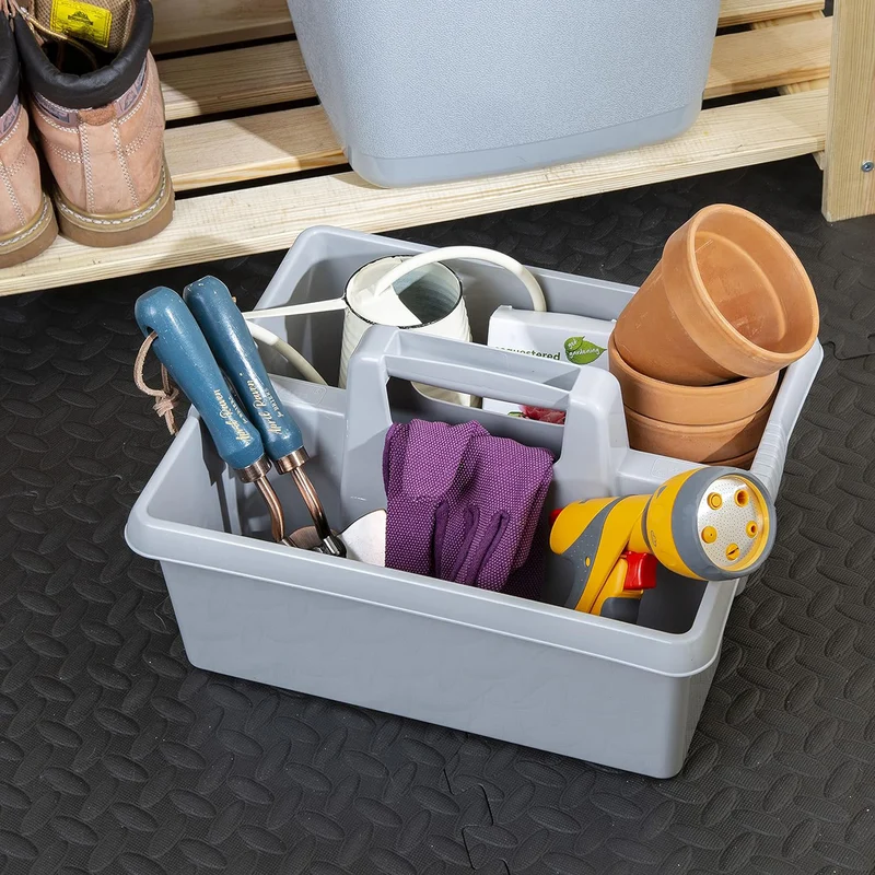 Tragbarer Mehrzweck Organizer 38x32x15 cm für Putzmittel Werkzeugträger Gartengerätekorb Schuhputzkasten - Putzkasten für Pferd Reinigungsmittel Putz Caddy Flaschenträger Putzbox Putzcaddy eckig leer