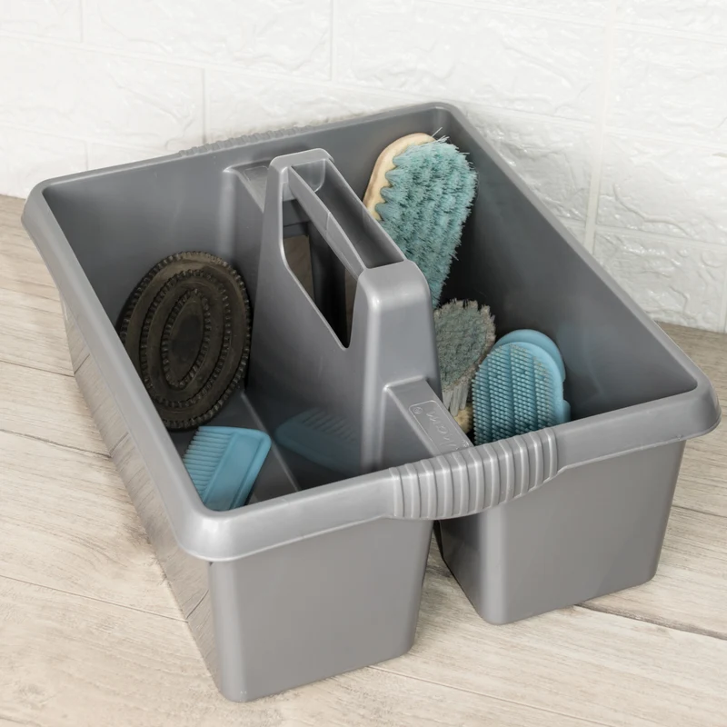 Tragbarer Mehrzweck Organizer 38x32x15 cm für Putzmittel Werkzeugträger Gartengerätekorb Schuhputzkasten - Putzkasten für Pferd Reinigungsmittel Putz Caddy Flaschenträger Putzbox Putzcaddy eckig leer