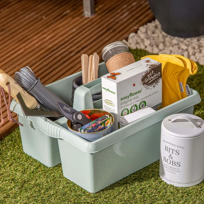 Tragbarer Mehrzweck Organizer 38x32x15 cm für Putzmittel Werkzeugträger Gartengerätekorb Schuhputzkasten - Putzkasten für Pferd Reinigungsmittel Putz Caddy Flaschenträger Putzbox Putzcaddy eckig leer