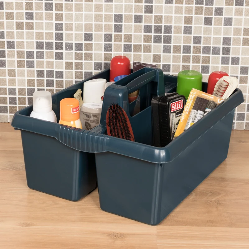 Tragbarer Mehrzweck Organizer 38x32x15 cm für Putzmittel Werkzeugträger Gartengerätekorb Schuhputzkasten - Putzkasten für Pferd Reinigungsmittel Putz Caddy Flaschenträger Putzbox Putzcaddy eckig leer