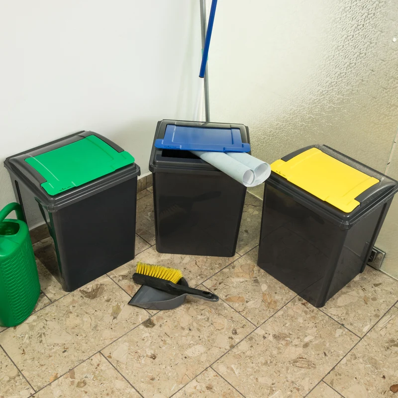 3x 50 Liter Mülltonne Schwarz Recyclingtonne 40x40x50cm mit abnehmbarem Klappdeckel - Küche Mistkübel Trash Bin Gelber Sack Groß Küchenabfalleimer Papiermülleimer