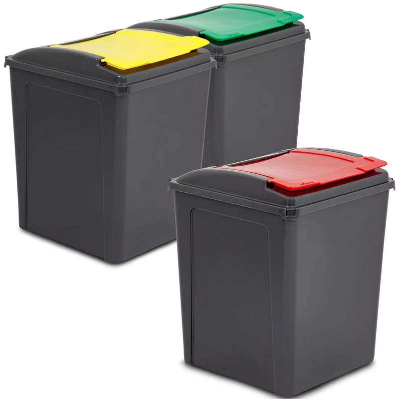 3x 50 Liter Mülltonne Schwarz Recyclingtonne 40x40x50cm mit abnehmbarem Klappdeckel - Küche Mistkübel Trash Bin Gelber Sack Groß Küchenabfalleimer Papiermülleimer