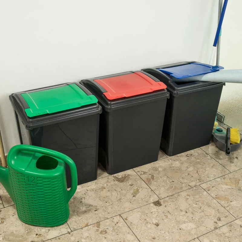 3x 50 Liter Mülltonne Schwarz Recyclingtonne 40x40x50cm mit abnehmbarem Klappdeckel - Küche Mistkübel Trash Bin Gelber Sack Groß Küchenabfalleimer Papiermülleimer