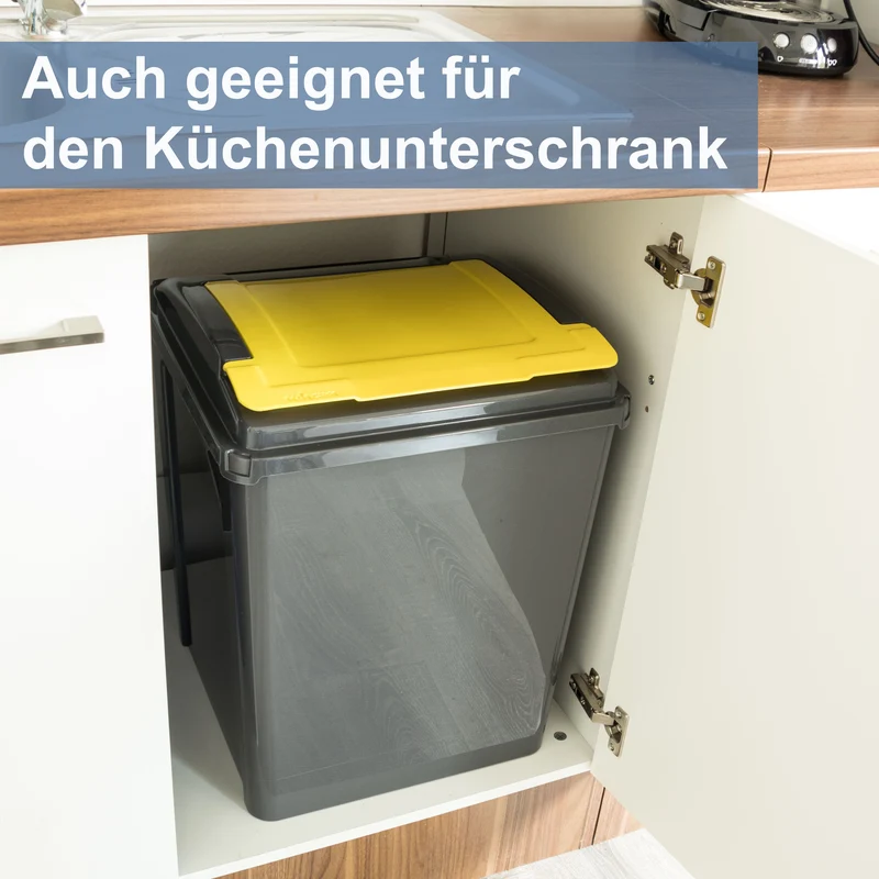 2x 25 Liter Mülltonne Schwarz Recyclingtonne 19x40x50cm mit abnehmbarem Klappdeckel - Schmal Küche Mistkübel Trash Bin Gelber Sack Groß Küchenabfalleimer Papiermülleimer