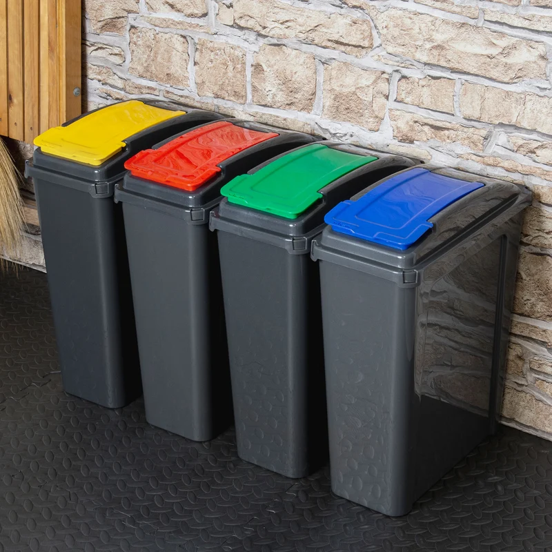 2x 25 Liter Mülltonne Schwarz Recyclingtonne 19x40x50cm mit abnehmbarem Klappdeckel - Schmal Küche Mistkübel Trash Bin Gelber Sack Groß Küchenabfalleimer Papiermülleimer