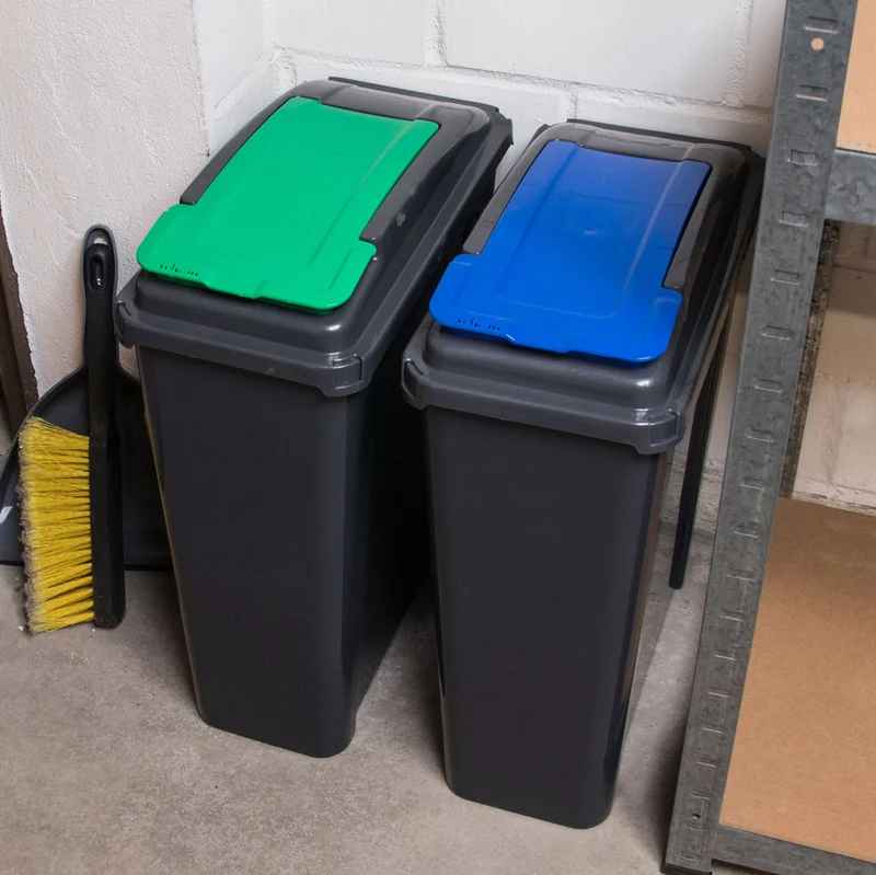 2x 25 Liter Mülltonne Schwarz Recyclingtonne 19x40x50cm mit abnehmbarem Klappdeckel - Schmal Küche Mistkübel Trash Bin Gelber Sack Groß Küchenabfalleimer Papiermülleimer