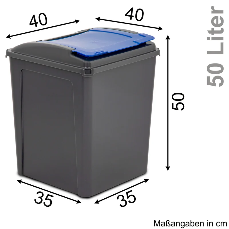 2x 50 Liter Mülltonne Schwarz Recyclingtonne 40x40x50cm mit abnehmbarem Klappdeckel - Küche Mistkübel Trash Bin Gelber Sack Groß Küchenabfalleimer Papiermülleimer
