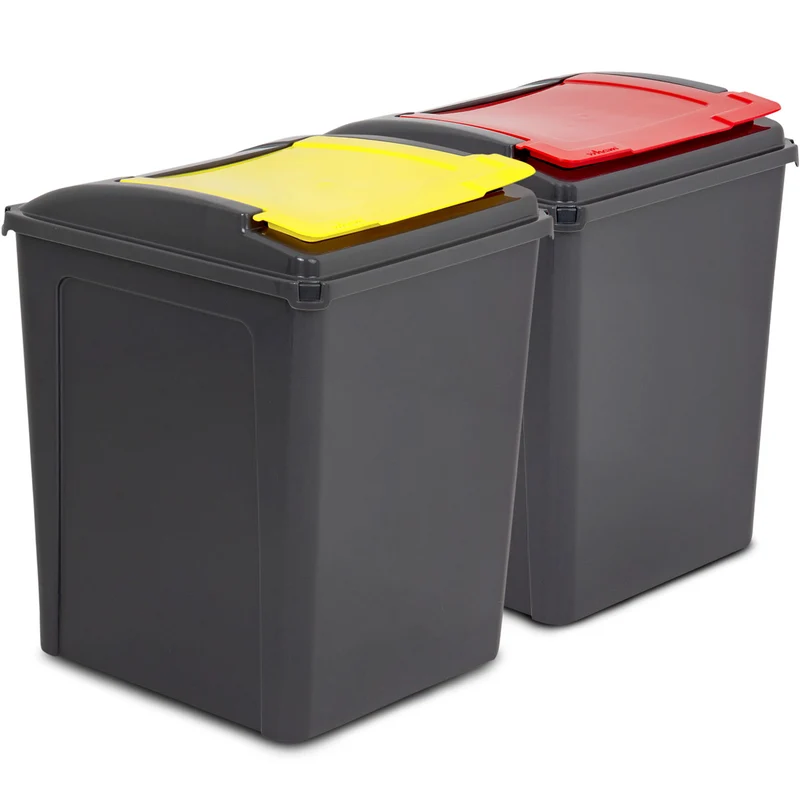2x 50 Liter Mülltonne Schwarz Recyclingtonne 40x40x50cm mit abnehmbarem Klappdeckel - Küche Mistkübel Trash Bin Gelber Sack Groß Küchenabfalleimer Papiermülleimer