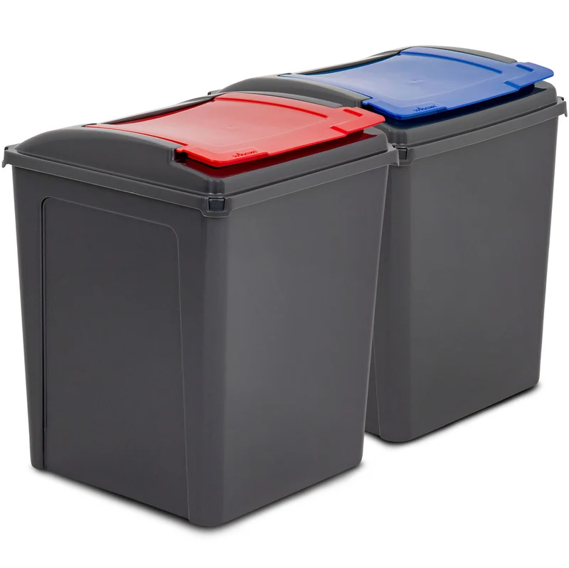2x 50 Liter Mülltonne Schwarz Recyclingtonne 40x40x50cm mit abnehmbarem Klappdeckel - Küche Mistkübel Trash Bin Gelber Sack Groß Küchenabfalleimer Papiermülleimer