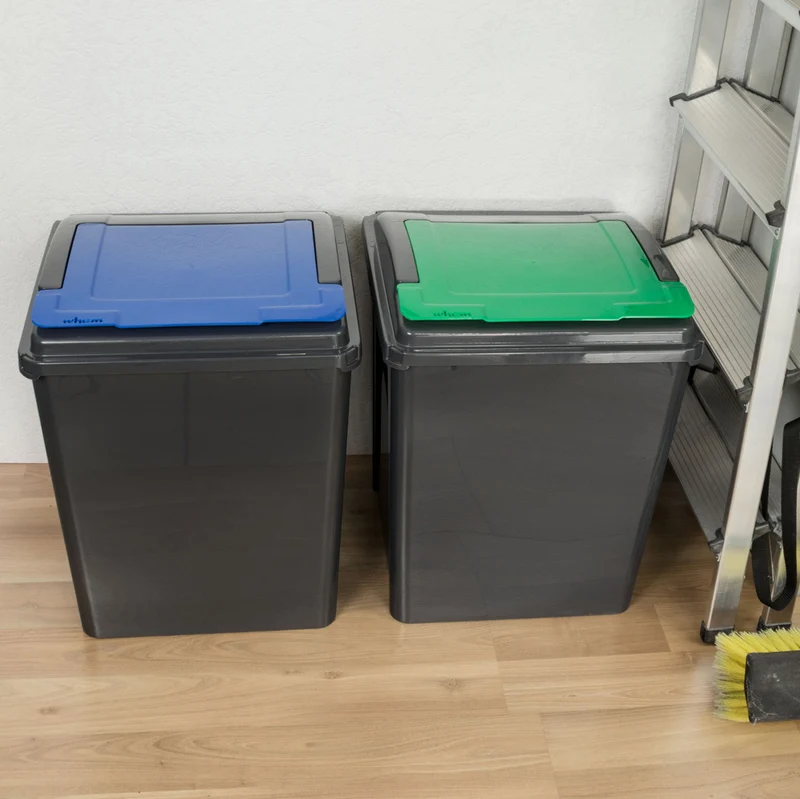 2x 50 Liter Mülltonne Schwarz Recyclingtonne 40x40x50cm mit abnehmbarem Klappdeckel - Küche Mistkübel Trash Bin Gelber Sack Groß Küchenabfalleimer Papiermülleimer