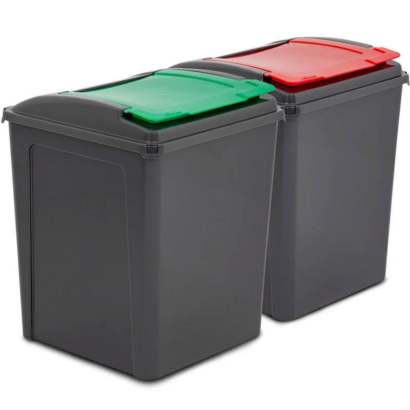 2x 50 Liter Mülltonne Schwarz Recyclingtonne 40x40x50cm mit abnehmbarem Klappdeckel - Küche Mistkübel Trash Bin Gelber Sack Groß Küchenabfalleimer Papiermülleimer