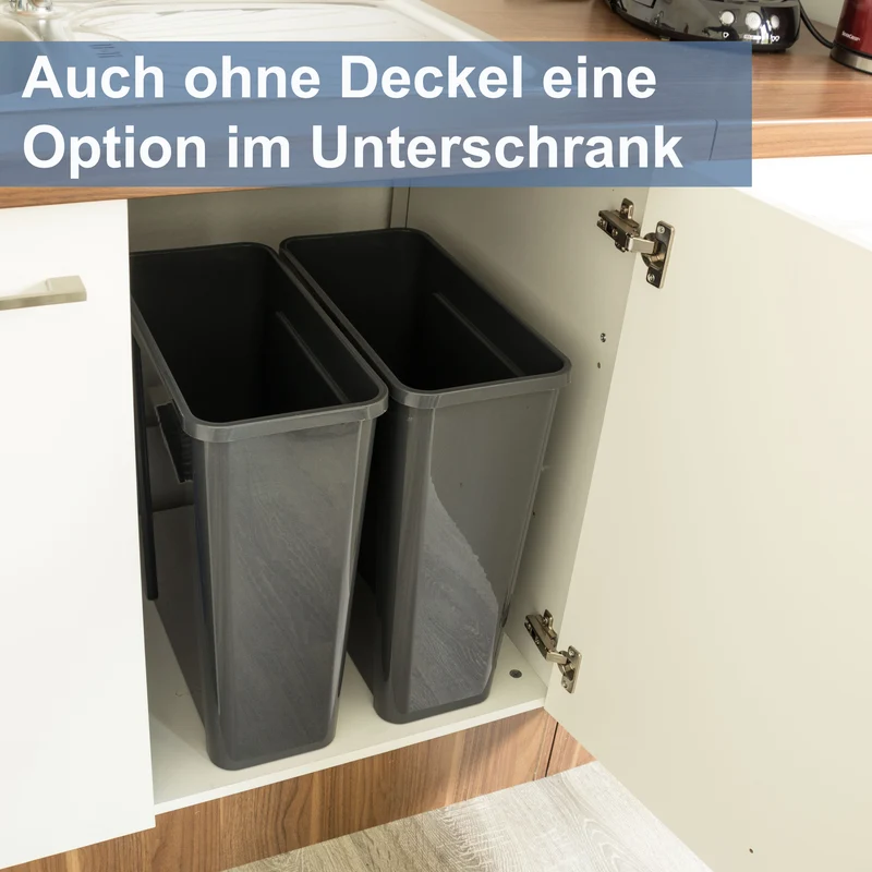 25 Liter Mülltonne Schwarz Recyclingtonne 19x40x50cm mit abnehmbarem Klappdeckel - Schmal Küche Mistkübel Trash Bin Gelber Sack Groß Küchenabfalleimer Papiermülleimer