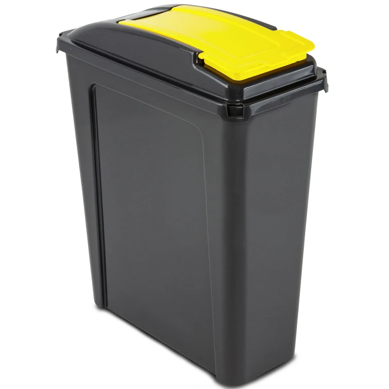 25 Liter Mülltonne Schwarz Recyclingtonne 19x40x50cm mit abnehmbarem Klappdeckel - Schmal Küche Mistkübel Trash Bin Gelber Sack Groß Küchenabfalleimer Papiermülleimer
