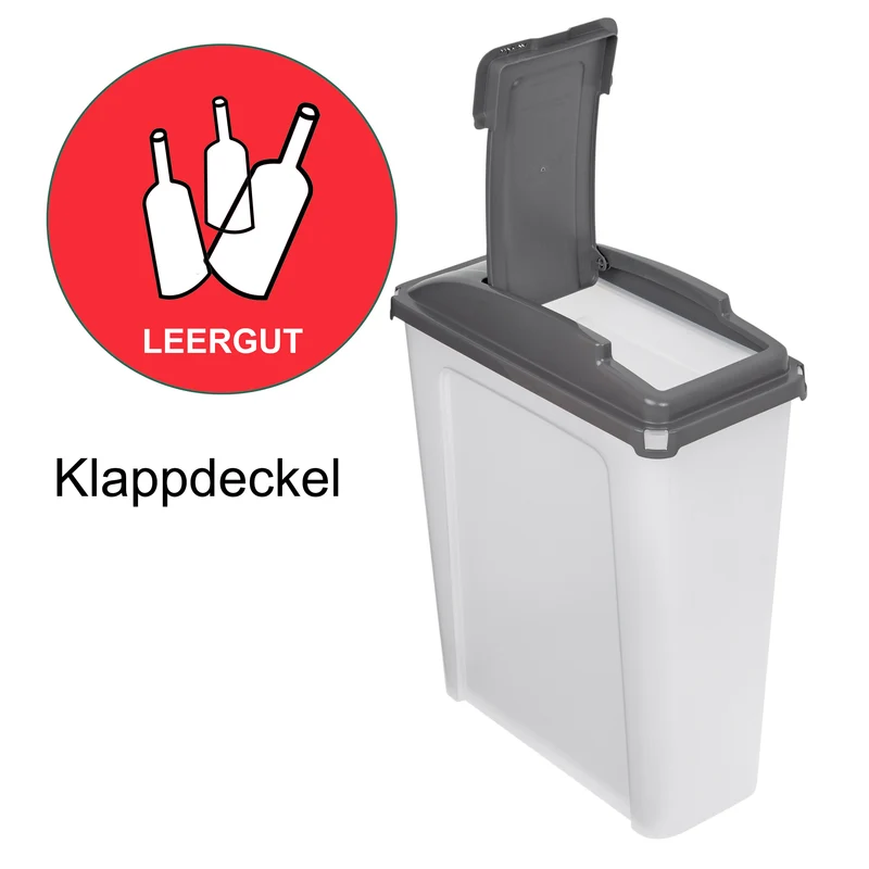 25 Liter Mülltonne Schwarz Recyclingtonne 19x40x50cm mit abnehmbarem Klappdeckel - Schmal Küche Mistkübel Trash Bin Gelber Sack Groß Küchenabfalleimer Papiermülleimer