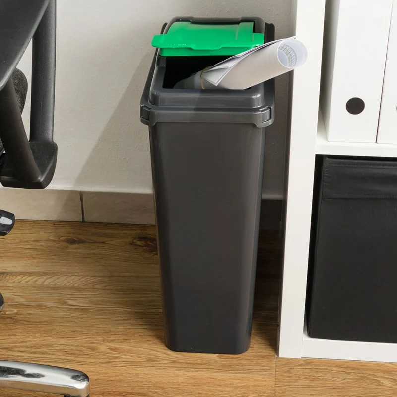 25 Liter Mülltonne Schwarz Recyclingtonne 19x40x50cm mit abnehmbarem Klappdeckel - Schmal Küche Mistkübel Trash Bin Gelber Sack Groß Küchenabfalleimer Papiermülleimer