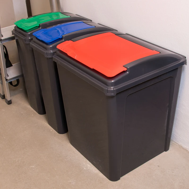 25 Liter Mülltonne Schwarz Recyclingtonne 19x40x50cm mit abnehmbarem Klappdeckel - Schmal Küche Mistkübel Trash Bin Gelber Sack Groß Küchenabfalleimer Papiermülleimer