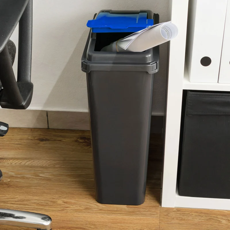25 Liter Mülltonne Schwarz Recyclingtonne 19x40x50cm mit abnehmbarem Klappdeckel - Schmal Küche Mistkübel Trash Bin Gelber Sack Groß Küchenabfalleimer Papiermülleimer