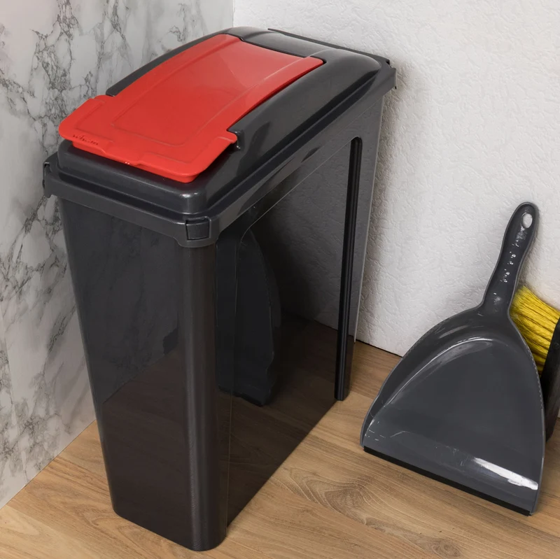 25 Liter Mülltonne Schwarz Recyclingtonne 19x40x50cm mit abnehmbarem Klappdeckel - Schmal Küche Mistkübel Trash Bin Gelber Sack Groß Küchenabfalleimer Papiermülleimer