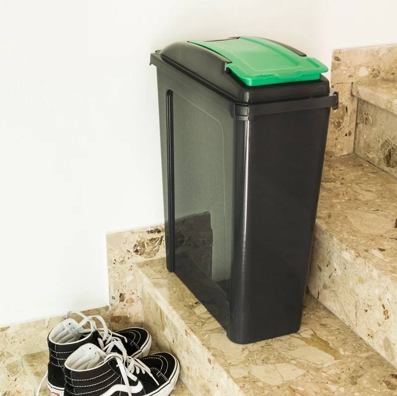25 Liter Mülltonne Schwarz Recyclingtonne 19x40x50cm mit abnehmbarem Klappdeckel - Schmal Küche Mistkübel Trash Bin Gelber Sack Groß Küchenabfalleimer Papiermülleimer