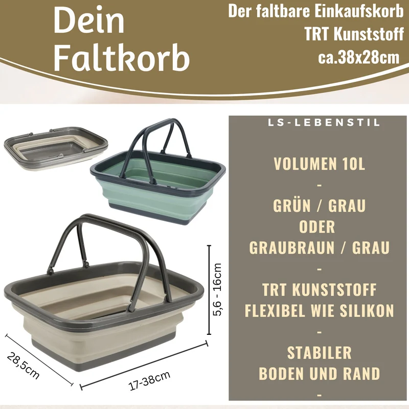 Flexibler Einkaufskorb 10L 38x28cm faltbar mit Griff Faltkorb Wassereimer Camping