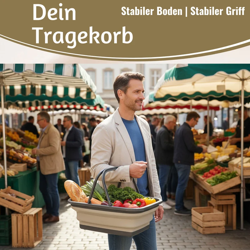 Flexibler Einkaufskorb 10L 38x28cm faltbar mit Griff Faltkorb Wassereimer Camping