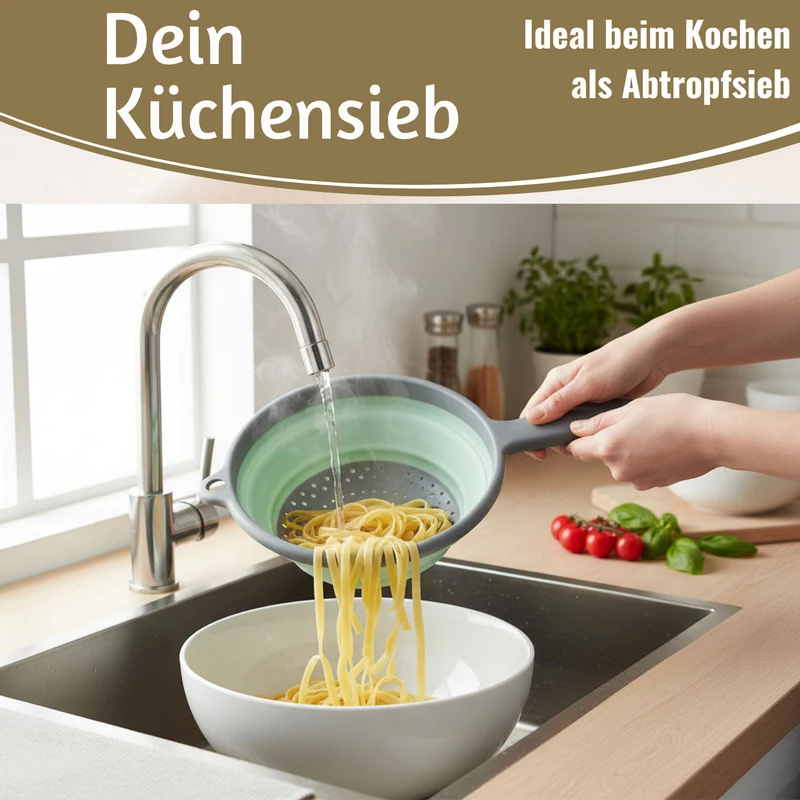 Flexibles Abtropfsieb Nudelsieb 36x19cm faltbar mit Griff Sieb Küchensieb Camping