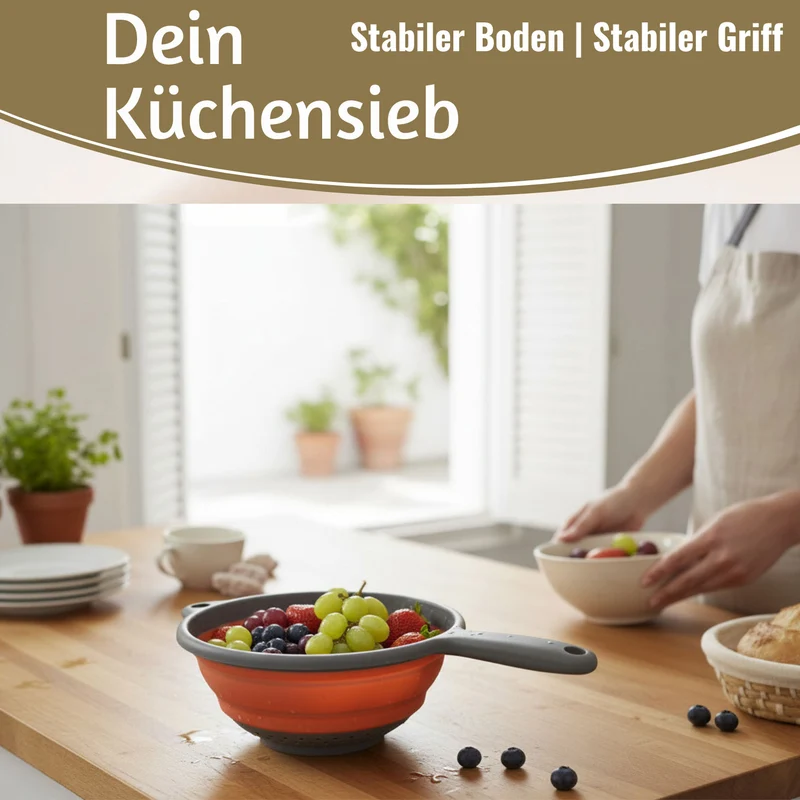 Flexibles Abtropfsieb Nudelsieb 36x19cm faltbar mit Griff Sieb Küchensieb Camping