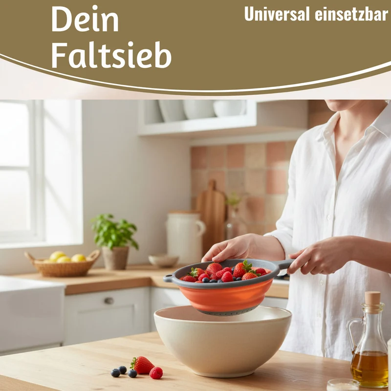 Flexibles Abtropfsieb Nudelsieb 36x19cm faltbar mit Griff Sieb Küchensieb Camping