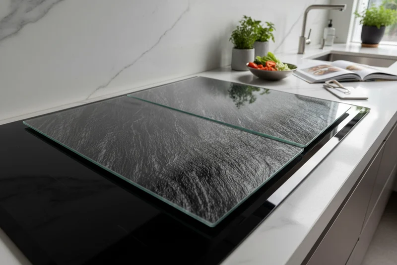 2´er Set Glas Herdabdeckplatten Schiefer 52x30cm Glasschneidebrett Schneidebrett
