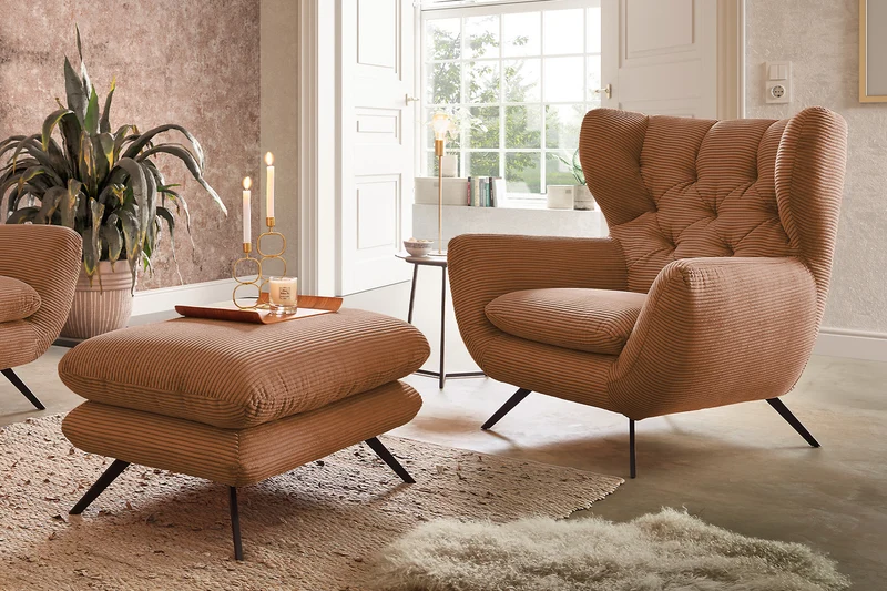 KAWOLA Sessel CHARME Hochlehnsessel Cord rost