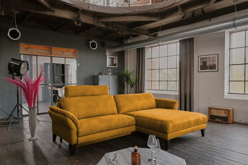 KAWOLA Sofa MALTA Ecksofa Stoff gold