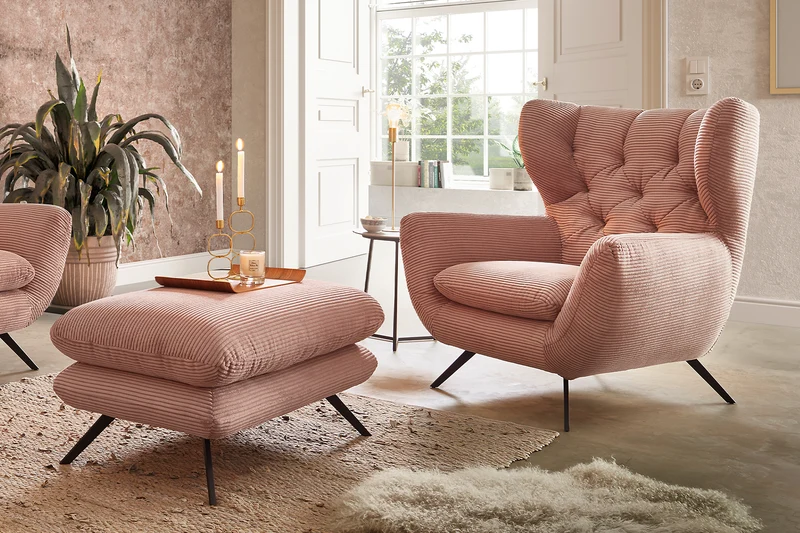 KAWOLA Sessel CHARME Hochlehnsessel Cord rosa