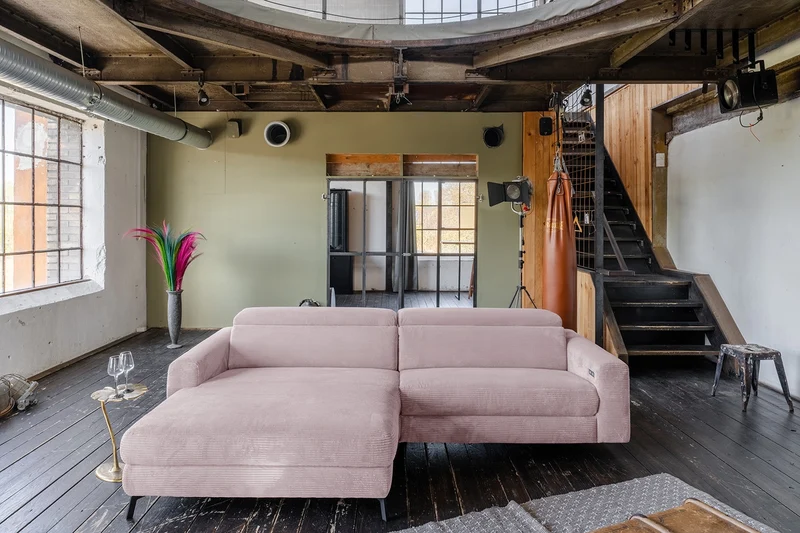 KAWOLA Sofa LAISKA Ecksofa Relaxfunktion teilmotorisch Cord rosa