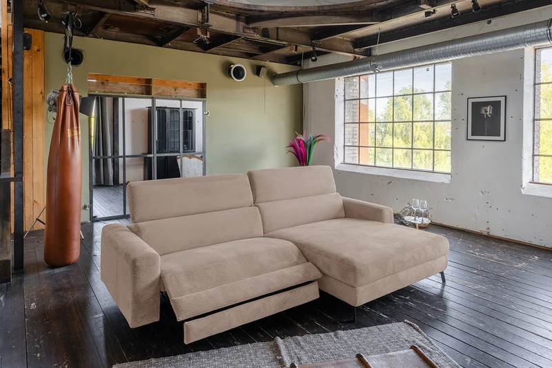 KAWOLA Sofa LAISKA Ecksofa Relaxfunktion teilmotorisch Cord taupe
