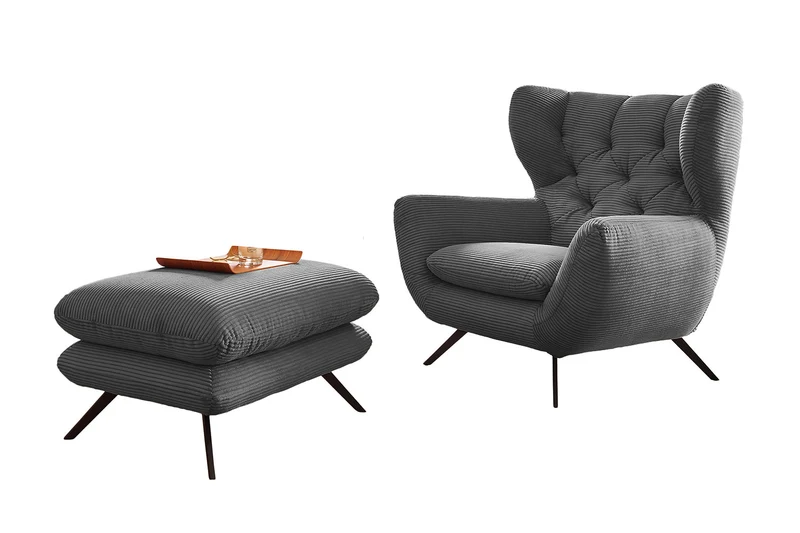 KAWOLA Sessel CHARME Hochlehnsessel Cord grau