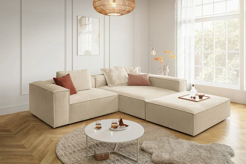 KAWOLA Sofa CARMO Ecksofa Stoff beige