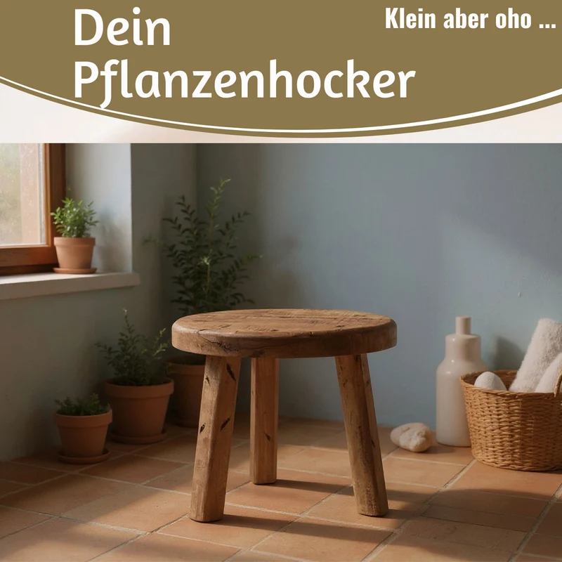 Vintage Holz Fußhocker Braun 30cm Rund Recycelt Tritthocker Schemel Fußbank