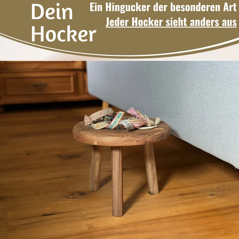 Vintage Holz Fußhocker Braun 30cm Rund Recycelt Tritthocker Schemel Fußbank