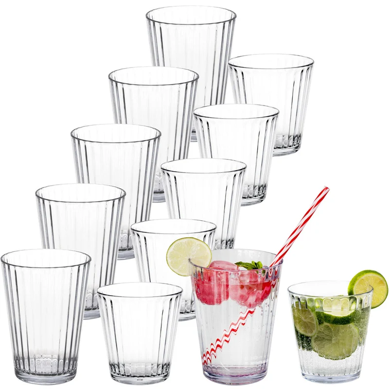 12x Campingglas aus Acryl 360/580ml klar - Trinkglas Wasserglas Kunststoff Camping Garten Echtglasoptik Picknick Becher Kinder Senioren Longdrink Coktail