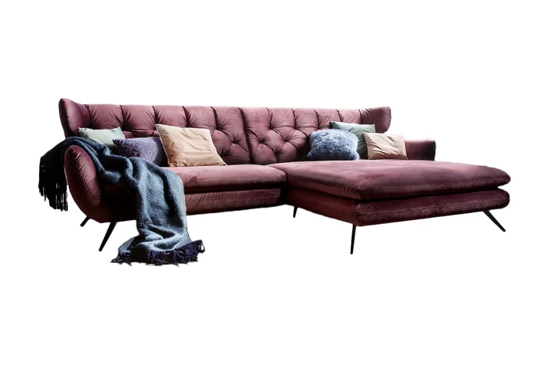 KAWOLA Ecksofa CHARME Sofa mit Longchair rechts Velvet purple