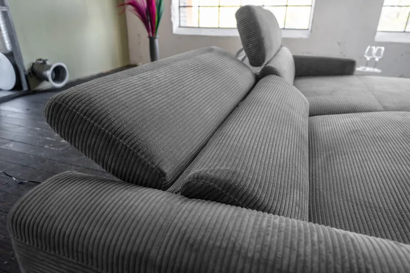 KAWOLA Sofa LAISKA Ecksofa Relaxfunktion teilmotorisch Cord grau
