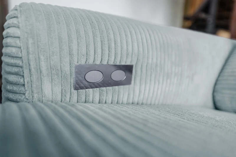 KAWOLA Sofa LAISKA Ecksofa Relaxfunktion teilmotorisch Cord hellblau
