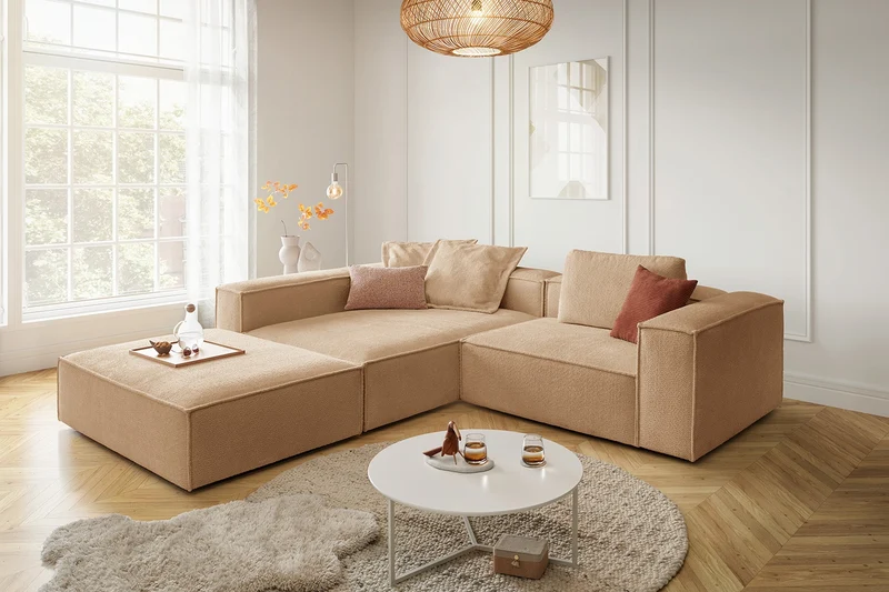 KAWOLA Sofa CARMO Ecksofa Stoff creme