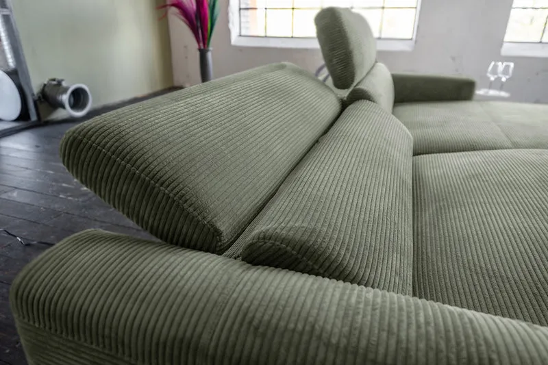 KAWOLA Sofa LAISKA Ecksofa Relaxfunktion teilmotorisch Cord olivgrün