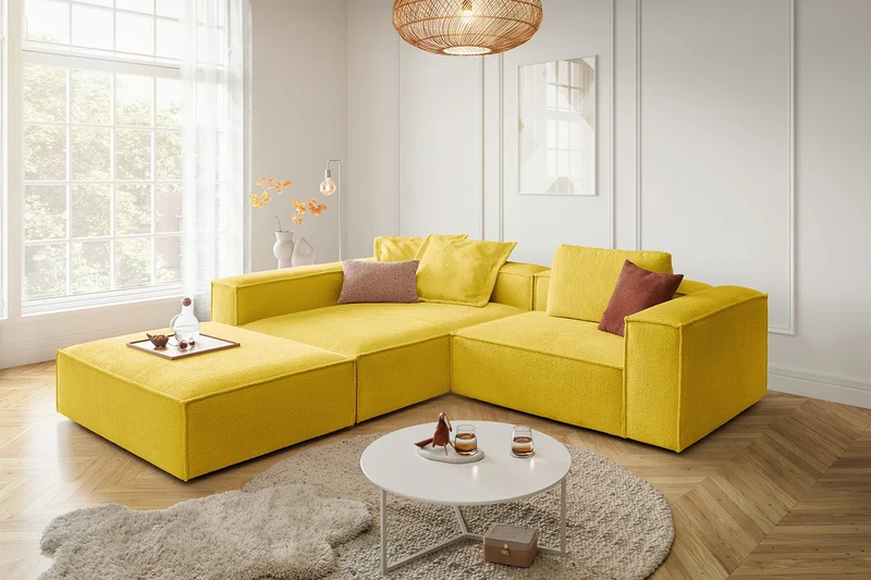 KAWOLA Sofa CARMO Ecksofa Stoff gelb