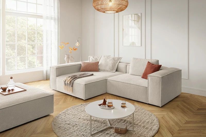 KAWOLA Sofa CARMO Ecksofa Stoff weiß