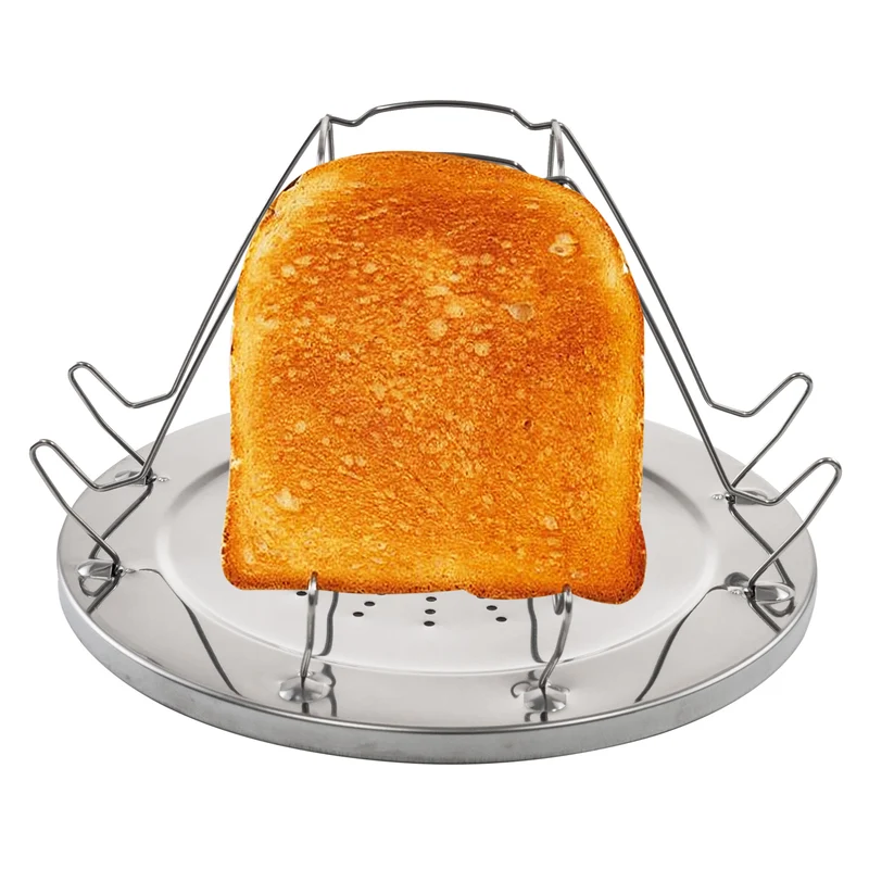 Edelstahl Camping-Toaster Toast-Aufsatz D-22 cm für 4 Scheiben Toast - Brötchen Outdoor Toastaufsatz für Gaskocher Universal Tost Mini