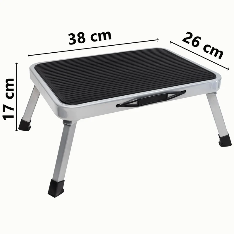 Trittstuffe Wohnwagen Wohnmobil Klappbar mit Tragegriff 38x26cm - 1-Stufig 17cm hoch - 150kg Traglast Einstieg Tritthilfe Trittleiter Tritthocker Stahl Tritt Stufe Camping Leiter Caravan Senioren